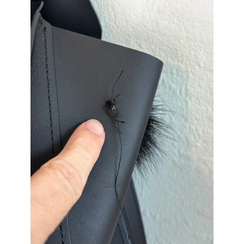 ZAC Zac Posen Eartha Iconic Convertible Backpack Black Leather Mink Fur Pom